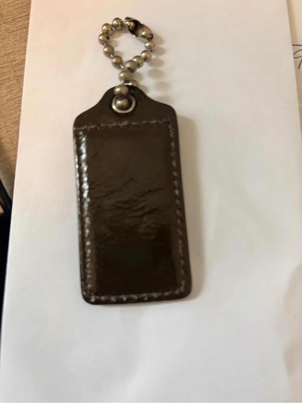 COACH Large 2.5” Dark Brown Patent Leather Hangtag Bag Charm